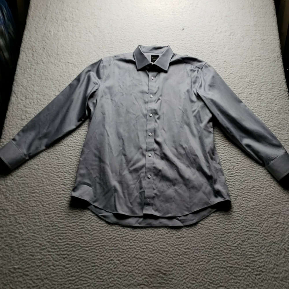 Hickey Freeman Dress Shirt Mens 16.5 32/33 Gray Modern Slim Fit LS Business